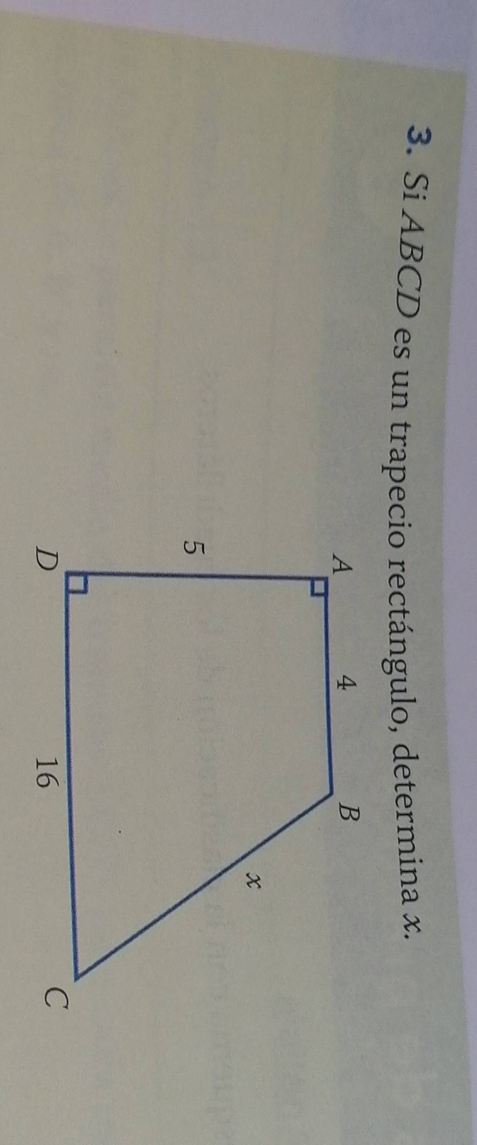 Si ABCD es un trapecio rectángulo, determina x.