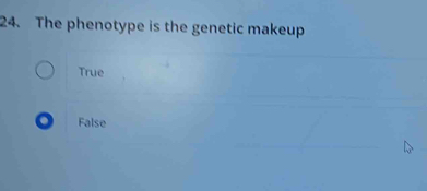 The phenotype is the genetic makeup
True
False