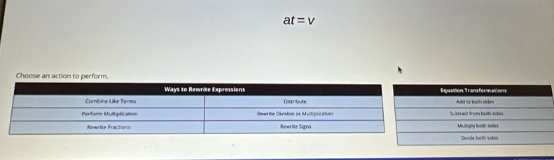 at=v
Choose an action to perform.