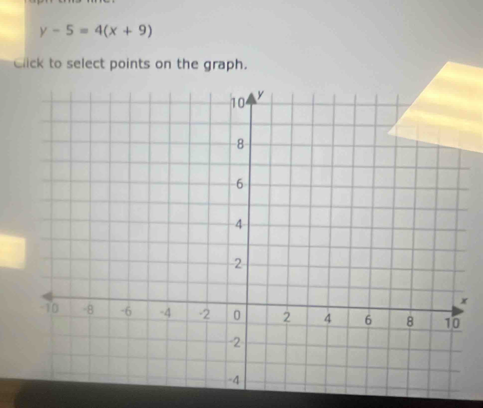 y-5=4(x+9)
Click to select points on the graph.