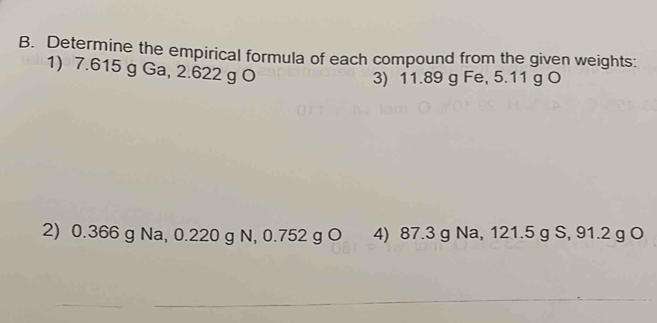 Solved: Determine the empirical formula of each compound from the given ...