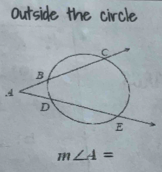 Outside the circle
m∠ A=