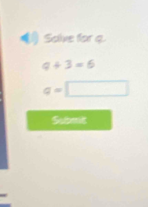 Solve for g.
9+3=6
q=□
S.2:8