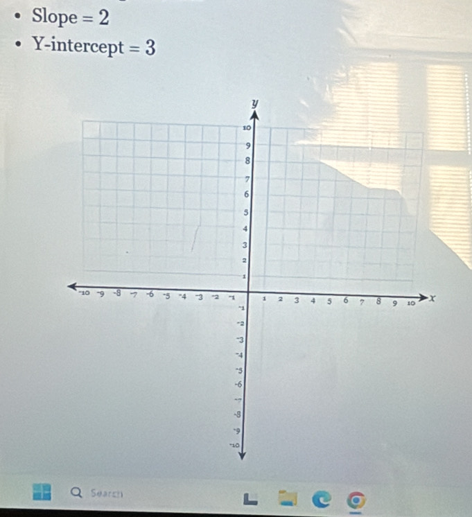 Slope =2
Y-intercept =3
Searsh