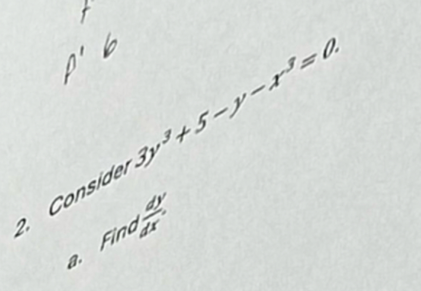 Consi de 3y^3+5-y-x^3=0. 
a. Fino  dy/dx .