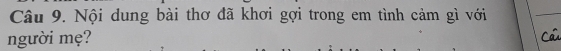 Nội dung bài thơ đã khơi gợi trong em tình cảm gì với 
người mẹ?