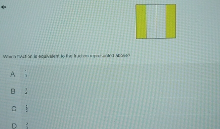 Which fraction is equivalent to the fraction represented above?
A  1/3 
B  3/4 
C  1/2 
D  2/3 