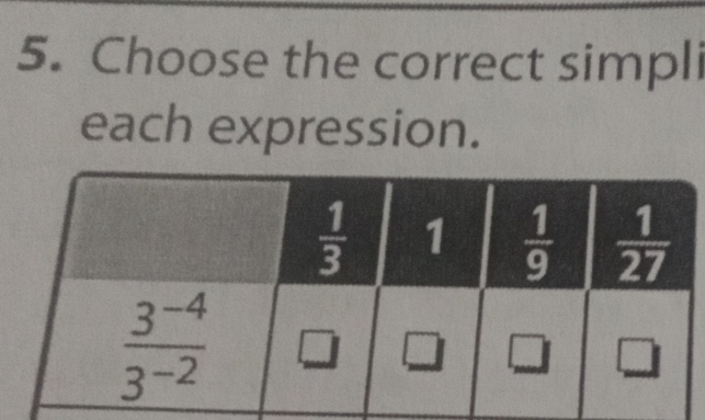 Choose the correct simpli
each expression.