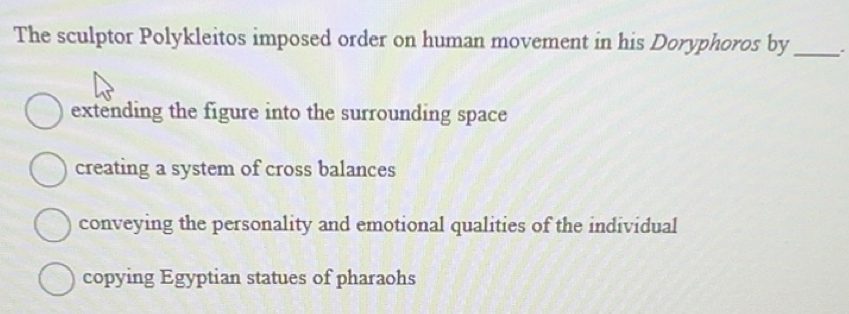Solved: The sculptor Polykleitos imposed order on human movement in his ...
