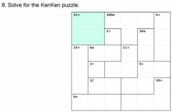 Solve for the KenKen puzzle.