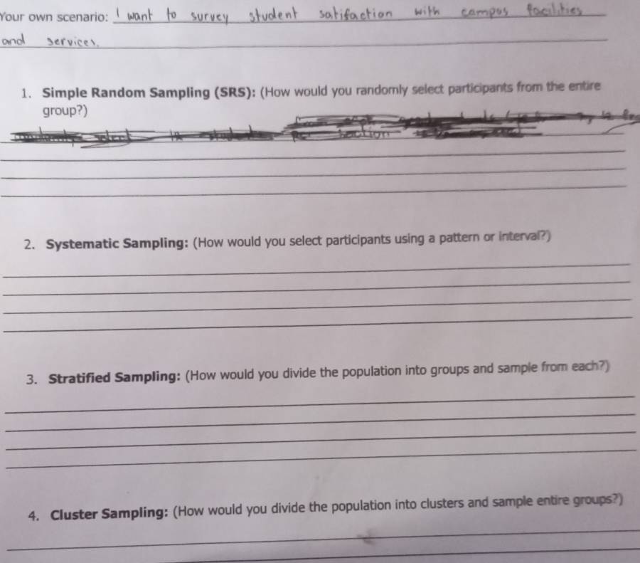 Solved: Your own scenario:_ _ 1. Simple Random Sampling (SRS): (How ...