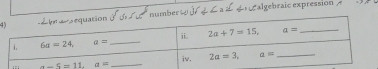 4mber1  4 ≤a  ≤ 4  algebraic expression A