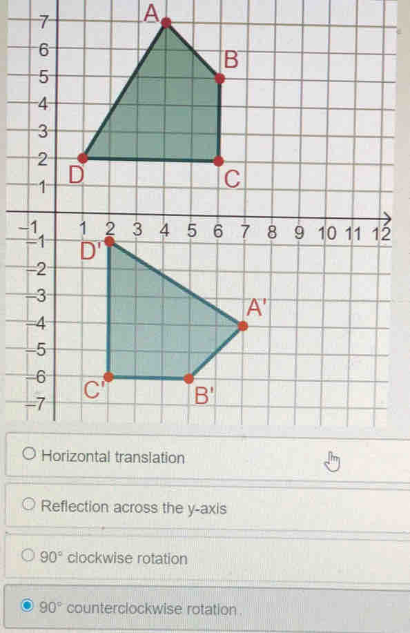 A
-2
Reflection across the y-axis
90° clockwise rotation
90° counterclockwise rotation .