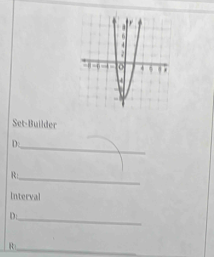 Set-Builder 
D:_ 
R;_ 
Interval 
D:_ 
_R