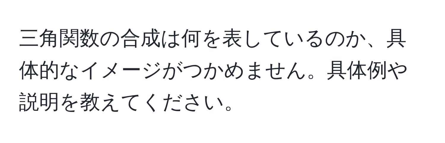 三角関数の合成は何を表しているのか、具体的なイメージがつかめません。具体例や説明を教えてください。