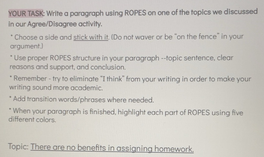 Gelöst:YOUR TASK: Write a paragraph using ROPES on one of the topics we ...