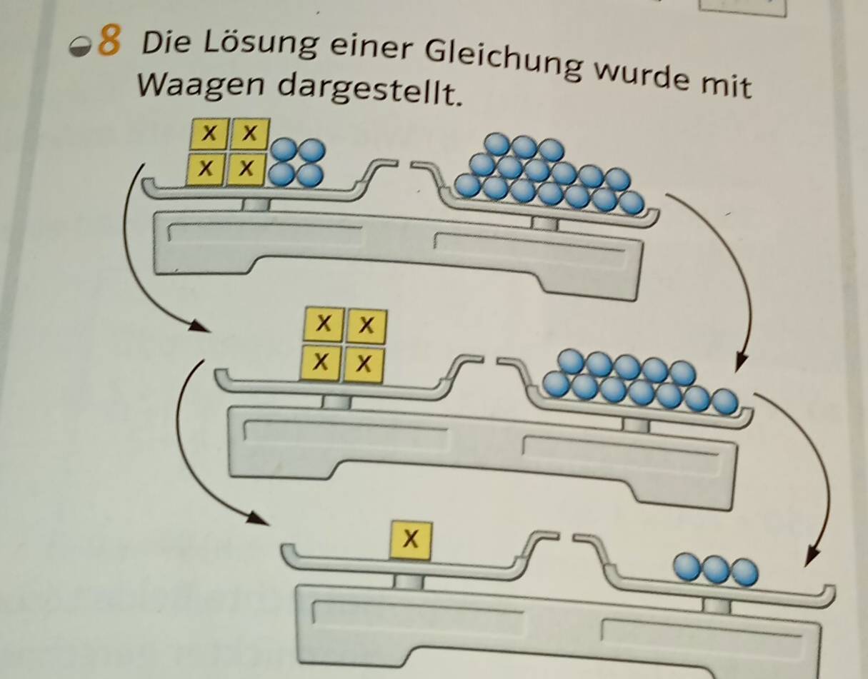 Die Lösung einer Gleichung wurde mit 
Waagen dargestellt.