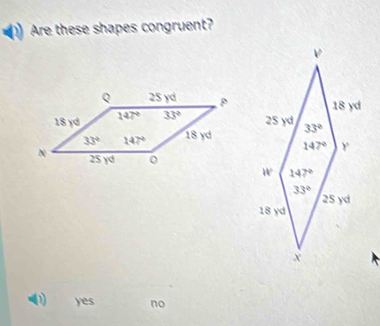 Are these shapes congruent?
(1 yes no