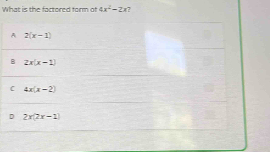 What is the factored form of 4x^2-2x 2