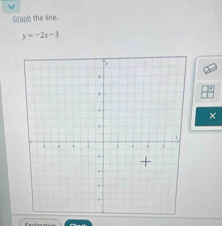 Graph the line.
y=-2x-3
× 
Explanation