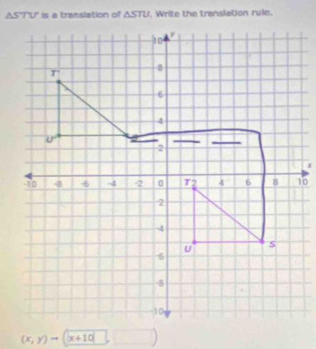 Write the translation rule.
(x,y)to x+10 *