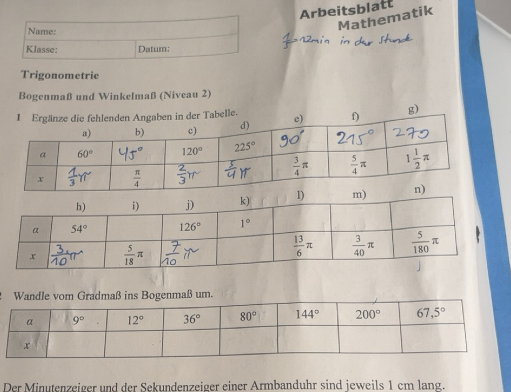 Gelöst:Arbeitsblatt Name: Mathematik Klasse: Datum: Trigonometrie ...