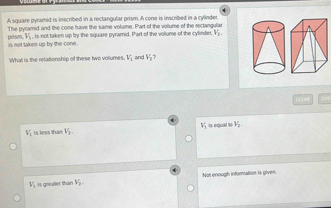Solved: A square pyramid is inscribed in a rectangular prism. A cone is ...