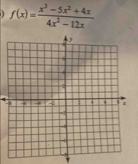 ) f(x)= (x^3-5x^2+4x)/4x^2-12x 
-