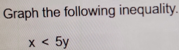 Graph the following inequality.
x<5y</tex>