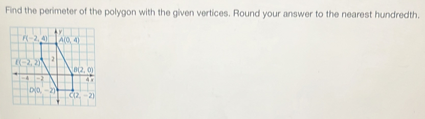 Find the perimeter of the polygon with the given vertices. Round your answer to the nearest hundredth.