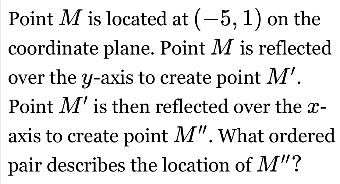 Point M is located at (-5,1) on the coordinate plane. Point M is ...