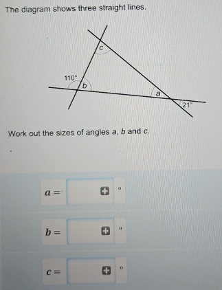 Solved: The diagram shows three straight lines. Work out the sizes of ...