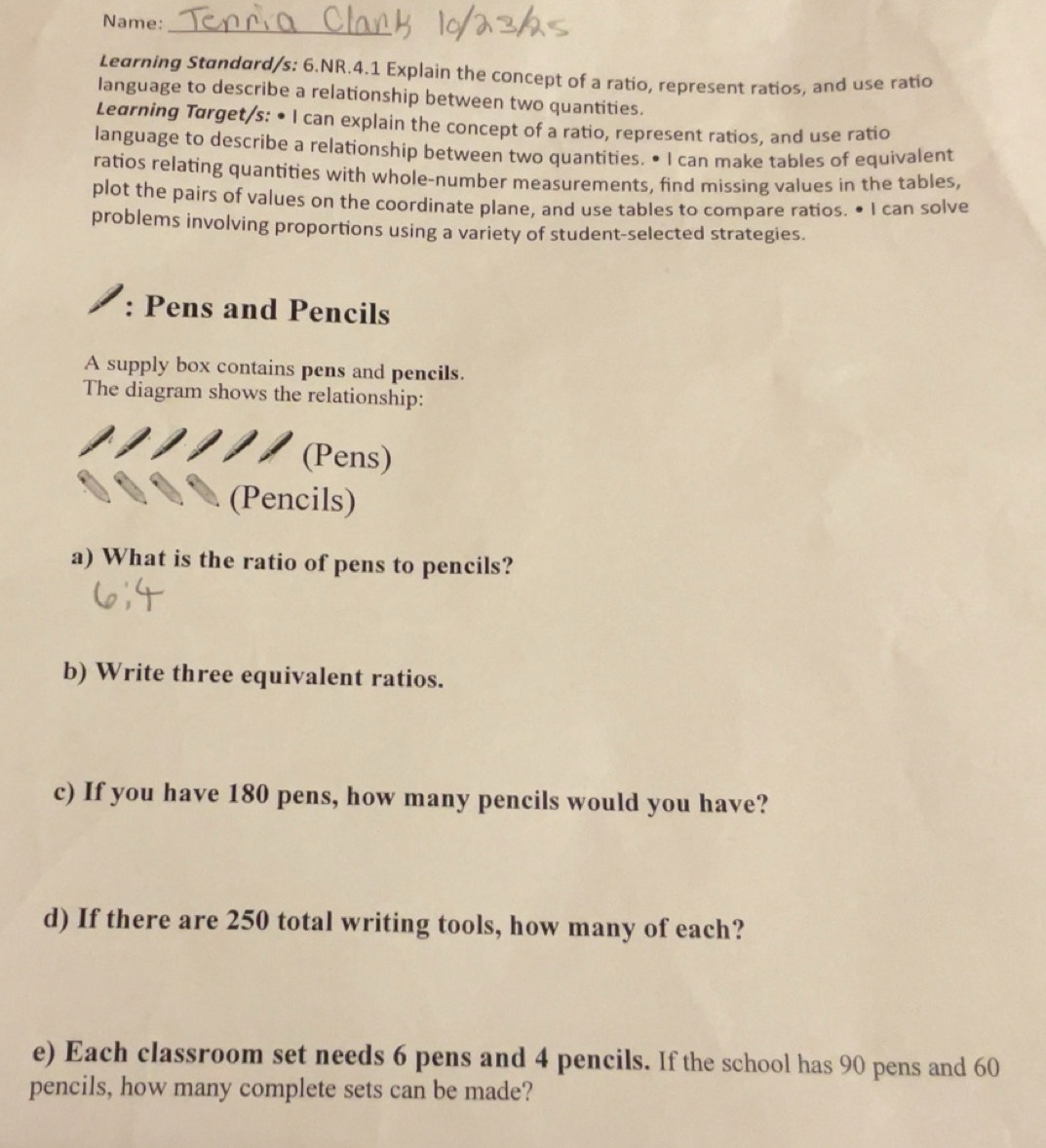 Solved: Name: _ Learning Standard/s: 6.NR.4.1 Explain the concept of a ...