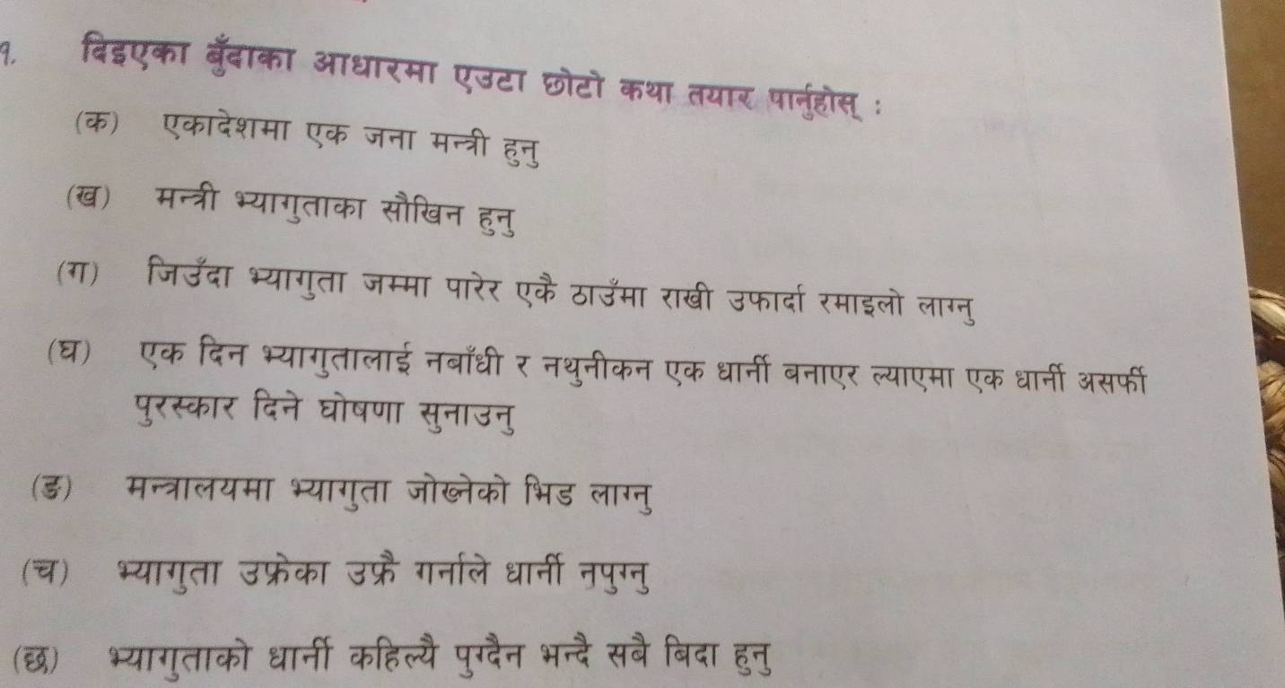 विइएका बँदाका ३ 
(क) 1 a t 
(ख) 
(ग) जिउ॰ 
(घ) एक दिन भ्याग 
प 
(ड)मन्त्रालयमा 
(च) भ्यागत 
(छ) भयाग