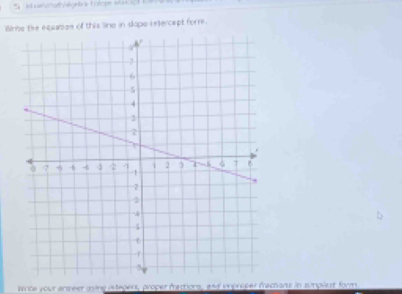 ist avinathlgetrrt rlope wol 
brie the equaton of this line in sope i nercept form . 
Write your ansmeer ing istegers, proper frettons, and improper fractans in sumplest form