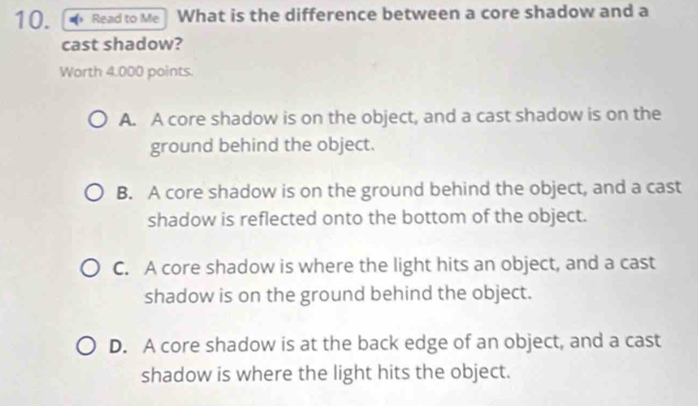 Solved: Read to Me What is the difference between a core shadow and a ...