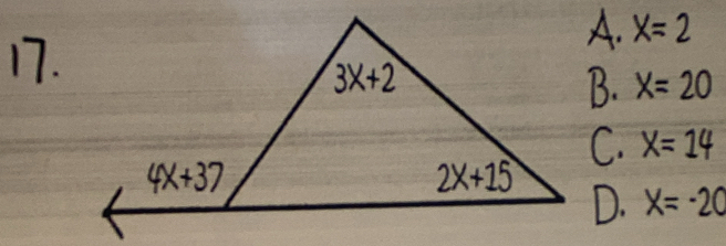 X=2
X=20
X= 14
X= -20