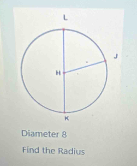 Diameter 8
Find the Radius