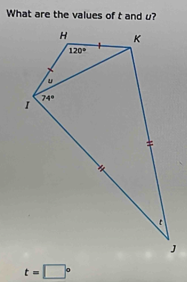 What are the values of t and u?
t=□°