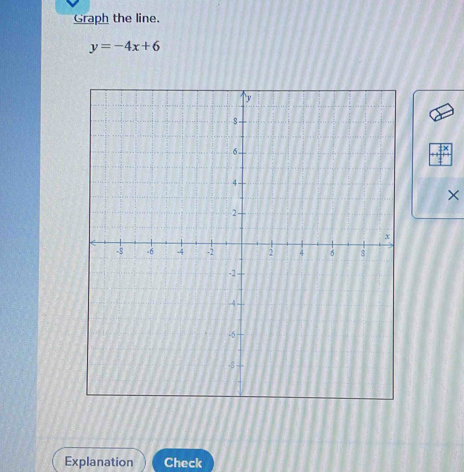 Graph the line.
y=-4x+6
+x
+
× 
Explanation Check