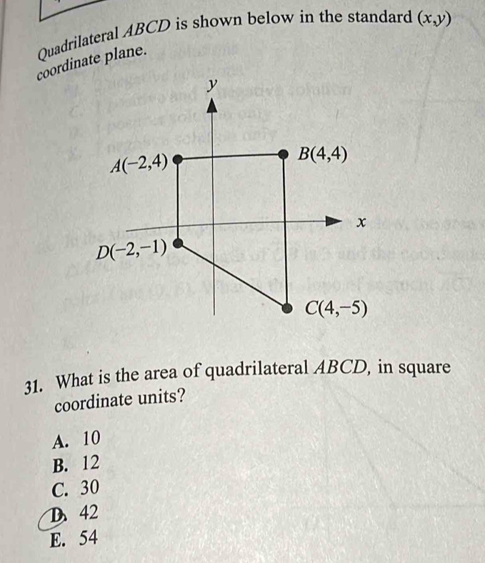 Solved: Quadrilateral ABCD is shown below in the standard (x,y ...