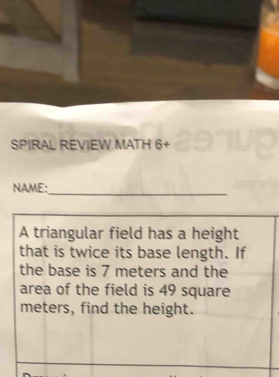 SPIRAL REVIEW MATH 6+ 
NAME:_