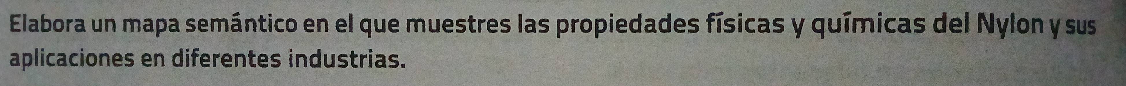 Elabora un mapa semántico en el que muestres las propiedades físicas y químicas del Nylon y sus 
aplicaciones en diferentes industrias.