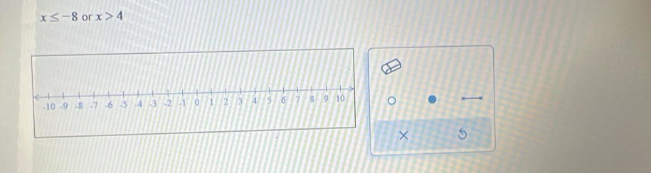 x≤ -8 or x>4
×