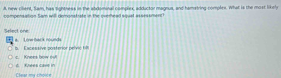 Solved: A new client, Sam, has tightness in the abdominal complex ...
