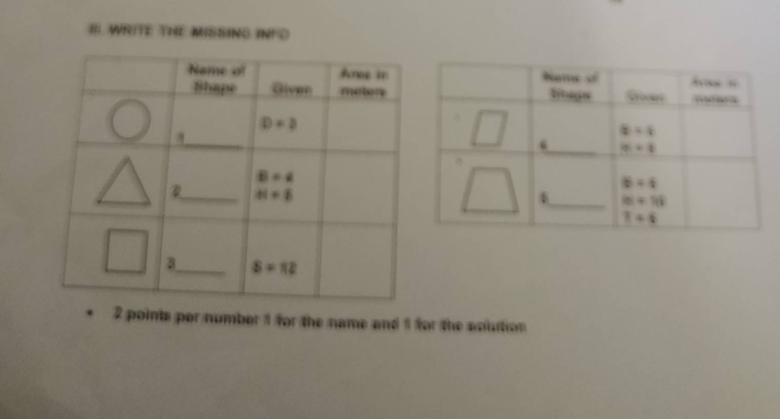 WRITE THE MISSING INFO
2 points por number 1 for the name and 1 for the solution