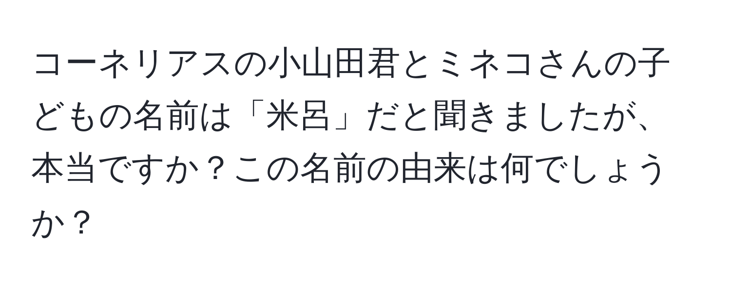 コーネリアスの小山田君とミネコさんの子どもの名前は「米呂」だと聞きましたが、本当ですか？この名前の由来は何でしょうか？