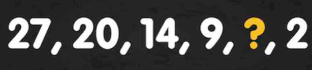 27, 20, 14, 9, ?, 2