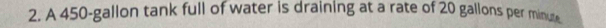 A 450-gallon tank full of water is draining at a rate of 20 gallons per minute