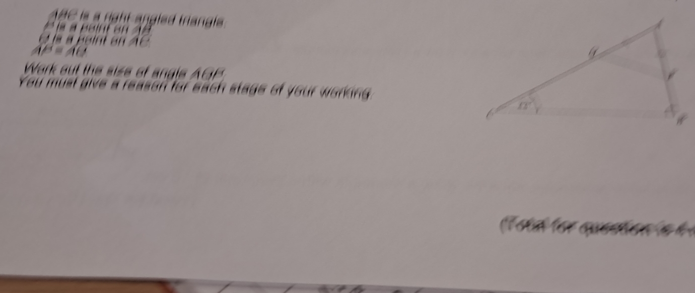 19C is a right angled triangls.
là à beint  en 29
é la a peint en AC
B=16
Wark out the siss of angls AG
You must give a reason for each stage of your working.
(Téth  lor au